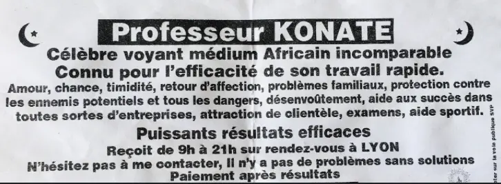 Exemple de petit mot glissé sur un pare-brise.